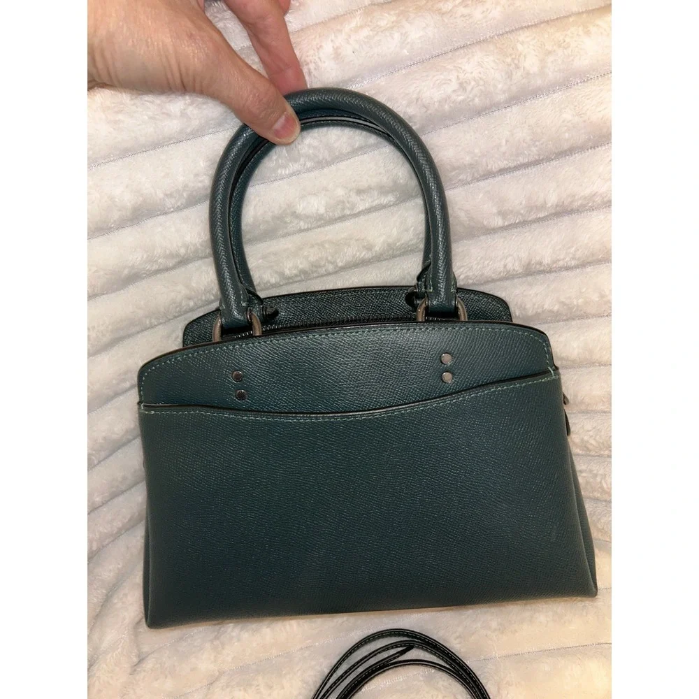 Coach Mini Lillie Carryall Forest Green Crossgrain Leather Satchel Crossbody Bag
